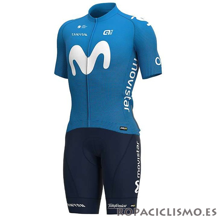 2020 Maillot Movistar Tirantes Mangas Cortas Blanco Azul